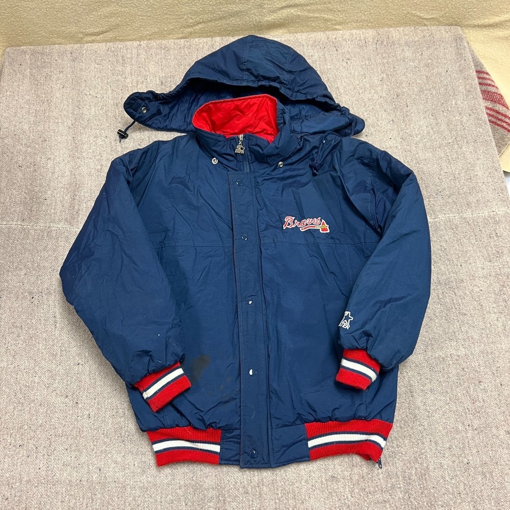 Vintage Atlanta Braves Jacket Mens Medium Blue 1990s Starter Zip Up